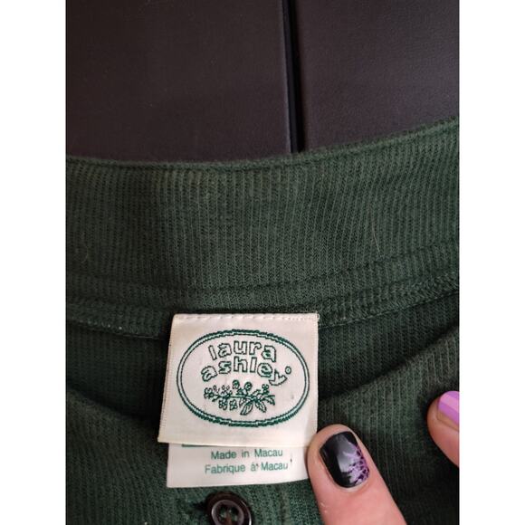 Vintage 90s Laura Ashley Forest Green Ribbed Heavy Cotton Maxi Dress 6 - Picture 4 of 8